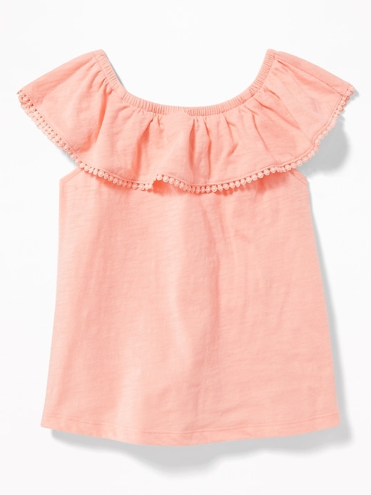 View large product image 2 of 3. Slub-Knit Off-the-Shoulder Pom-Pom Top for Toddler Girls