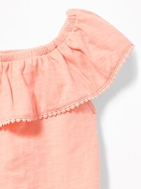 View large product image 3 of 3. Slub-Knit Off-the-Shoulder Pom-Pom Top for Toddler Girls