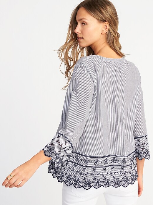 Image number 2 showing, Relaxed Bell-Sleeve Cutwork Blouse for Women