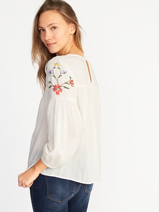 Image number 2 showing, Relaxed Floral-Embroidered Blouse for Women