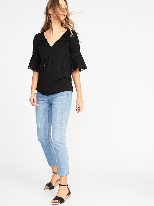 Image number 3 showing, Crinkle-Jersey Bell-Sleeve Top for Women