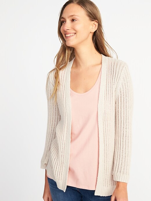 Image number 1 showing, Textured Open-Front Bell-Sleeve Sweater for Women