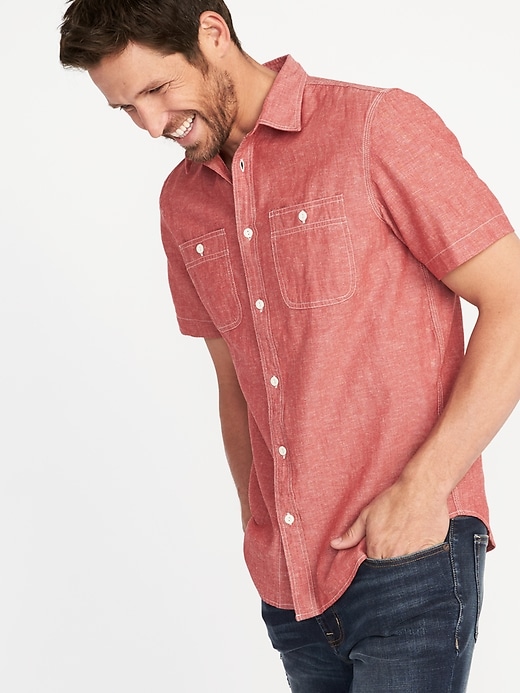 View large product image 1 of 1. Slim-Fit Chambray Shirt For Men