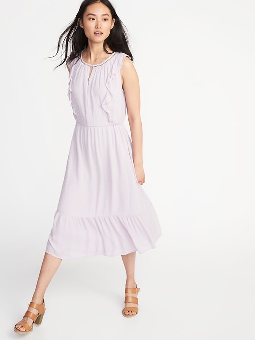 Image number 1 showing, Waist-Defined Sleeveless Midi Dress for Women