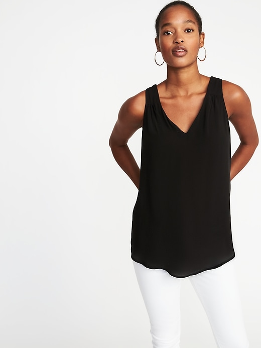 Image number 1 showing, Relaxed Lightweight Sleeveless V-Neck Top for Women