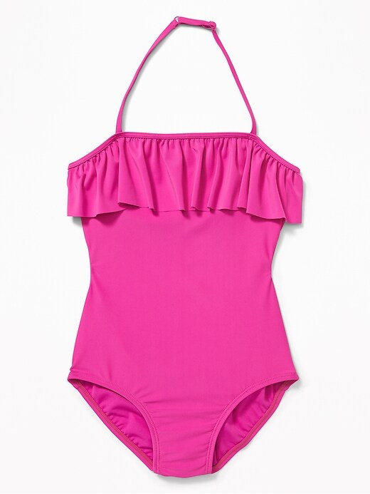 View large product image 1 of 2. Ruffled Cut-Out Back Swimsuit for Girls