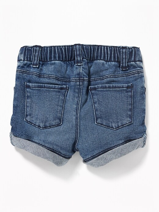 View large product image 2 of 2. Floral-Embroidered Cuffed Denim Shorts for Toddler Girls