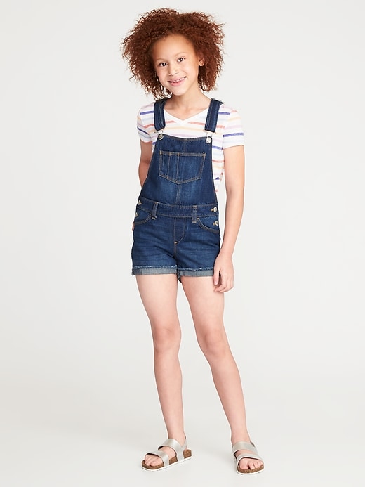 View large product image 1 of 3. Raw-Edge Denim Shortalls for Girls