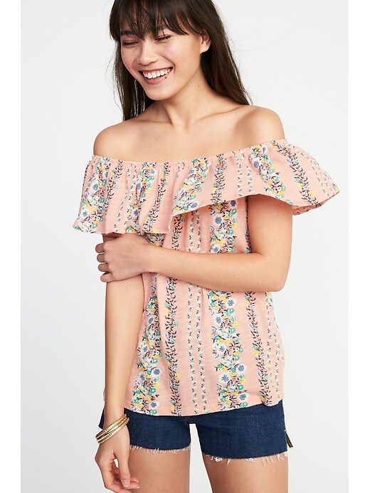 View large product image 1 of 1. Ruffled Off-the-Shoulder Swing Top for Women