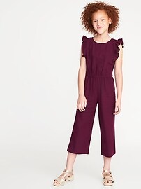 View large product image 3 of 3. Linen-Blend Flutter-Sleeve Jumpsuit for Girls
