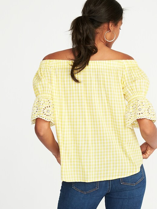 Image number 2 showing, Off-the-Shoulder Button-Front Gingham Swing Top for Women