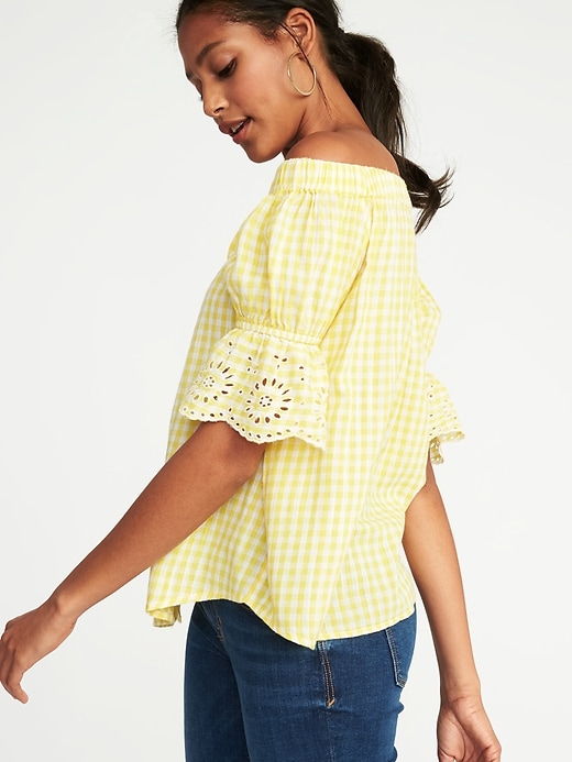 Image number 4 showing, Off-the-Shoulder Button-Front Gingham Swing Top for Women