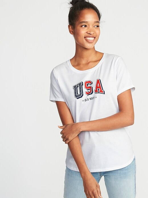 View large product image 1 of 1. Relaxed 2018 Flag-Graphic Tee for Women