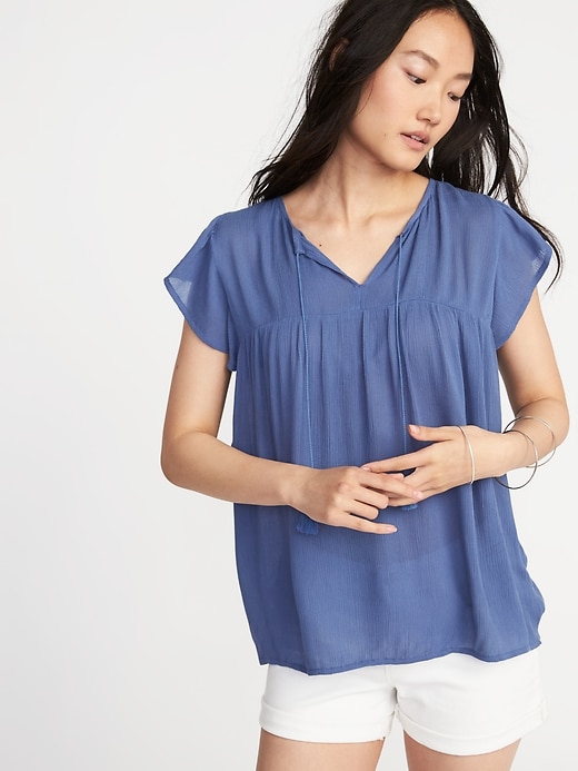 View large product image 1 of 1. Relaxed Flutter-Sleeve Top for Women