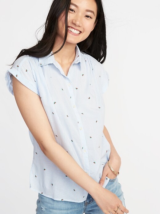 Image number 1 showing, Relaxed Printed Button-Front Blouse for Women