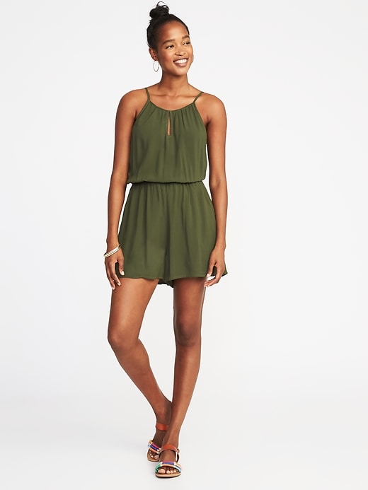 Image number 1 showing, Waist-Defined Sleeveless Keyhole Romper for Women