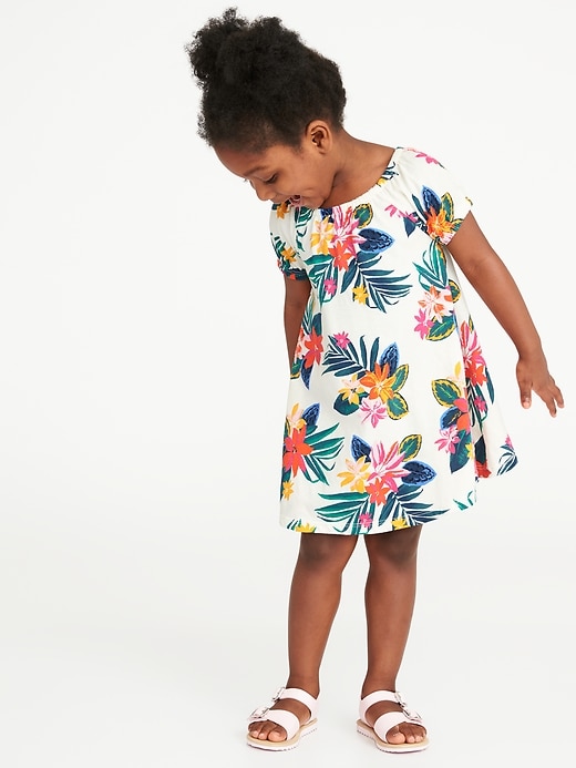 View large product image 1 of 3. Floral-Print Jersey Swing Dress for Toddler Girls