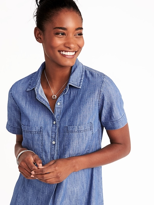 Image number 3 showing, Chambray Shirt Dress for Women
