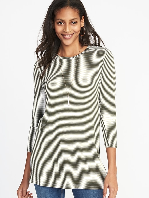 View large product image 1 of 1. Luxe Long & Lean Striped Tunic for Women