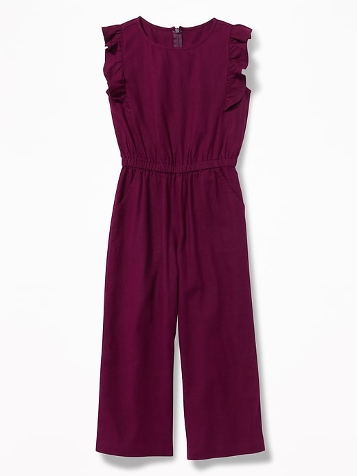 View large product image 1 of 3. Linen-Blend Flutter-Sleeve Jumpsuit for Girls