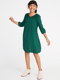 View large product image 3 of 3. Lace-Yoke Crinkle-Gauze Swing Dress for Girls