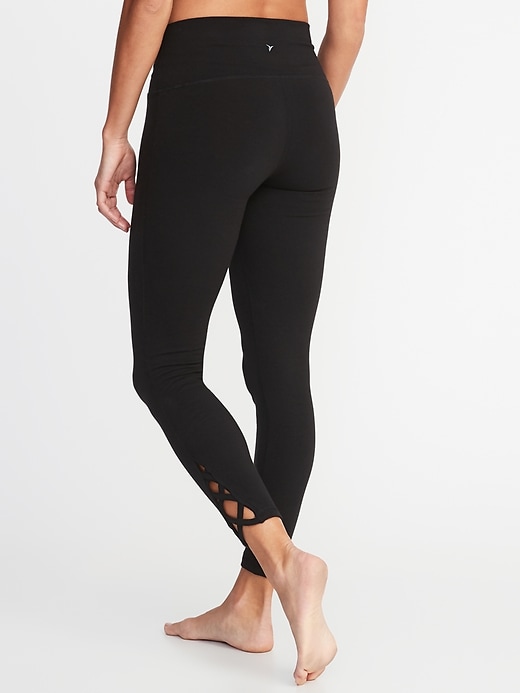 View large product image 2 of 3. High-Rise 7/8-Length Lattice-Hem Yoga Leggings for Women