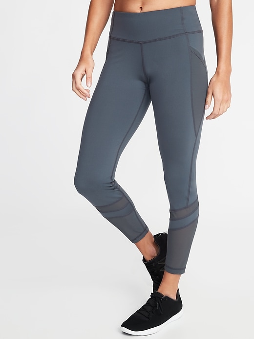 View large product image 1 of 3. Mid-Rise 7/8-Length Mesh-Panel Elevate Compression Leggings for Women