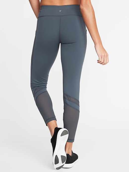 View large product image 2 of 3. Mid-Rise 7/8-Length Mesh-Panel Elevate Compression Leggings for Women