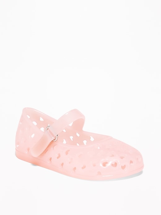 View large product image 1 of 1. Perforated-Heart Jelly Mary-Jane Flats for Baby