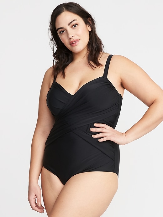 Image number 1 showing, Wrap-Front Secret-Smooth Underwire Plus-Size One-Piece Swimsuit