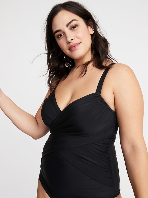 Image number 4 showing, Wrap-Front Secret-Smooth Underwire Plus-Size One-Piece Swimsuit