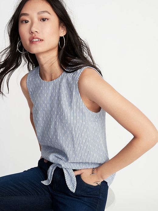 Image number 4 showing, Sleeveless Textured-Stripe Tie-Hem Top for Women