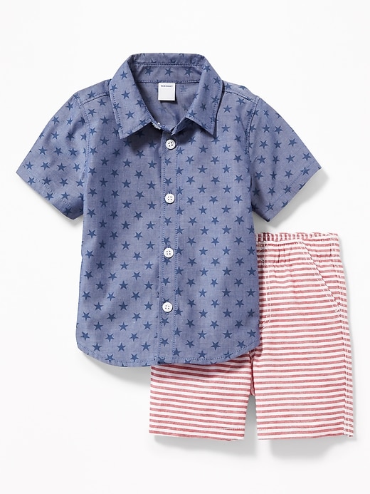 View large product image 1 of 2. Star-Print Shirt & Striped Shorts Set for Baby