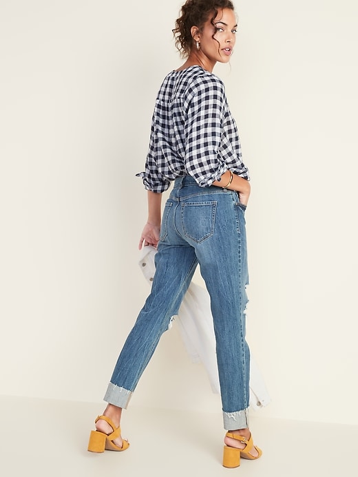 Image number 2 showing, Mid-Rise Distressed Boyfriend Straight Jeans for Women