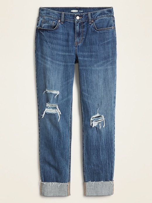 Image number 5 showing, Mid-Rise Distressed Boyfriend Straight Jeans for Women
