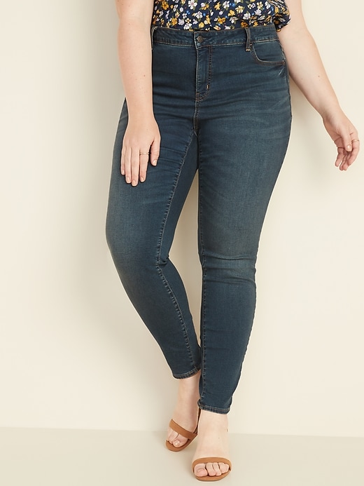 Image number 1 showing, High-Waisted Secret-Smooth Pockets Plus-Size Skinny Rockstar Jeans