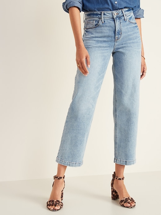 Image number 1 showing, High-Waisted Light Stone-Washed Slim Wide-Leg Jeans For Women