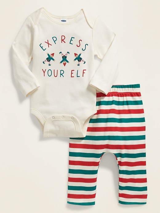 View large product image 1 of 2. Christmas Graphic Bodysuit & Printed Pants Set for Baby
