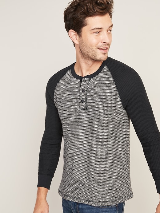 Image number 1 showing, Chunky Thermal-Knit Built-In Flex Raglan-Sleeve Henley