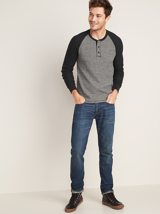 Image number 3 showing, Chunky Thermal-Knit Built-In Flex Raglan-Sleeve Henley
