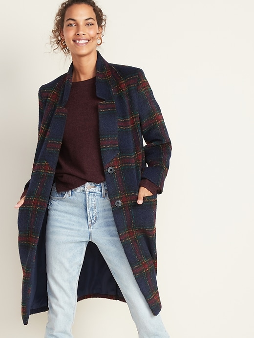 Image number 1 showing, Relaxed Soft-Brushed Plaid Long-Line Coat for Women