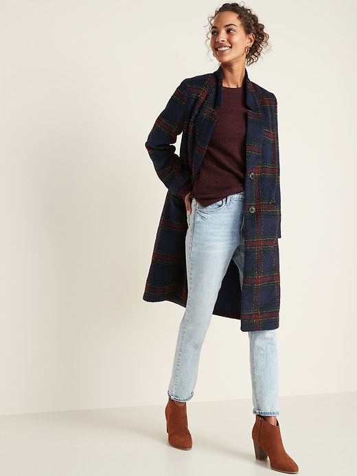 Image number 4 showing, Relaxed Soft-Brushed Plaid Long-Line Coat for Women