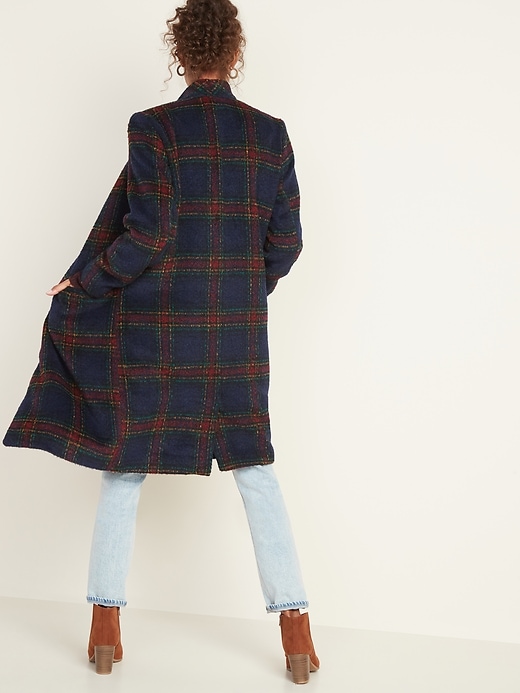 Image number 2 showing, Relaxed Soft-Brushed Plaid Long-Line Coat for Women