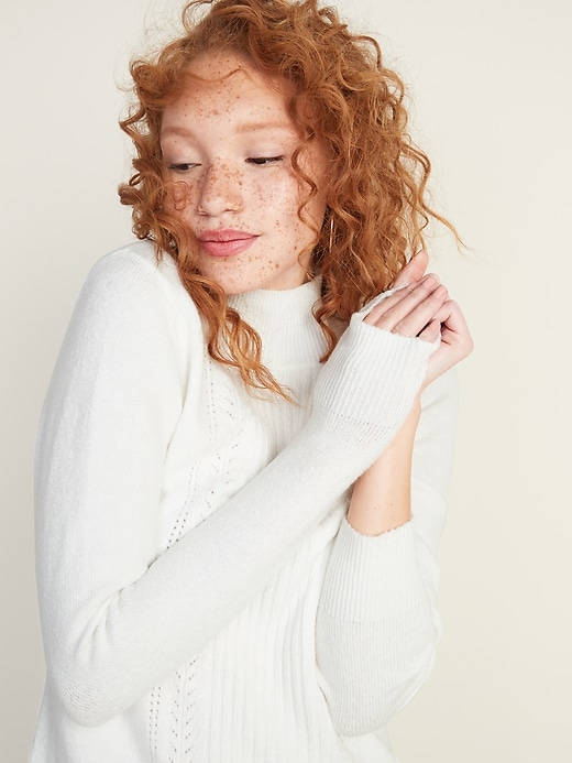 Image number 4 showing, Mock-Neck Pointelle Sweater for Women