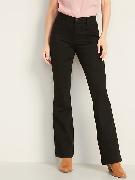 Image number 1 showing, Mid-Rise Micro-Flare Black Jeans for Women