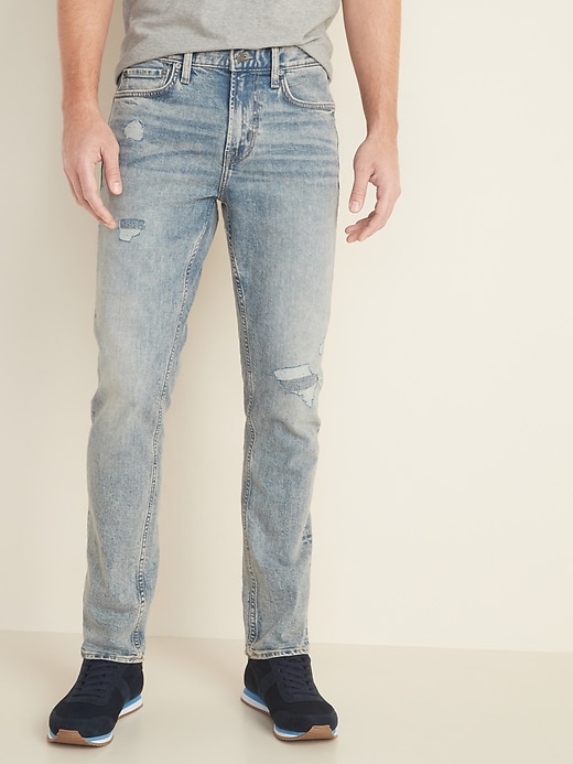 View large product image 1 of 2. Relaxed Slim Built-In Flex Distressed Acid-Wash Jeans