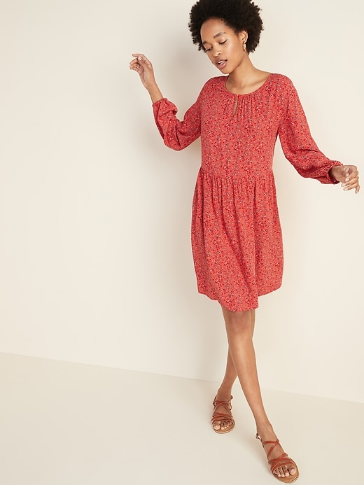 View large product image 1 of 2. Soft-Woven Keyhole Swing Dress
