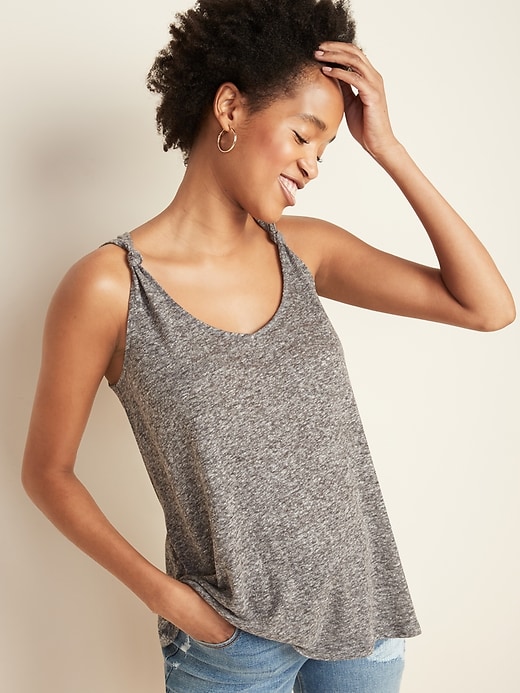Image number 1 showing, Linen-Blend Jersey Knotted-Strap Tank Top