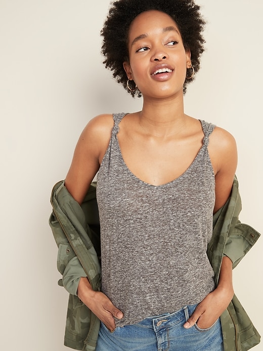 Image number 4 showing, Linen-Blend Jersey Knotted-Strap Tank Top