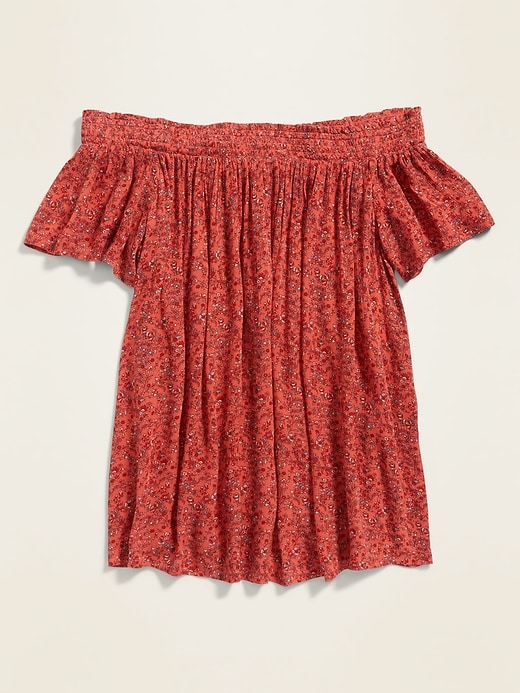 View large product image 2 of 2. Floral-Print Off-the-Shoulder Crinkle-Crepe Blouse for Women